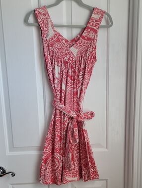 Lilly Pulitzer Coral and White Sleeveless Tie-Waist Dress Small S